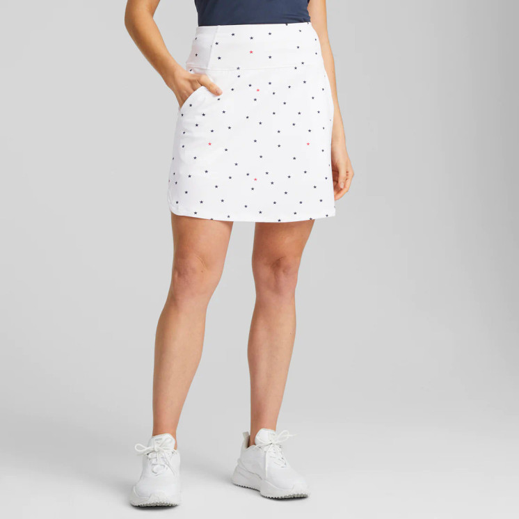 Puma Women's PWR Mesh Volition Stars Golf Skirt - Bright White / Navy Blazer