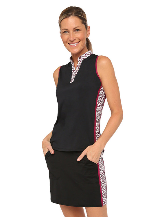 Belyn Key Mia Sleeveless Women's Golf Shirt - Onyx/stem Floral Print