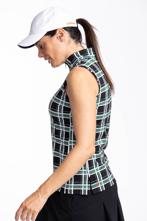 Kinona Bogey Keep It Covered Sleeveless Golf Top - Tartan Plaid