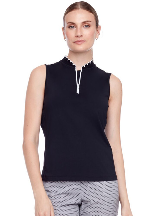 Swing Control Velocity Scalloped Edge Women's Golf Top - Black