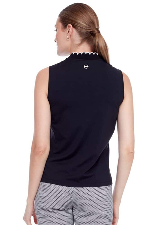 Swing Control Velocity Scalloped Edge Women's Golf Top - Black