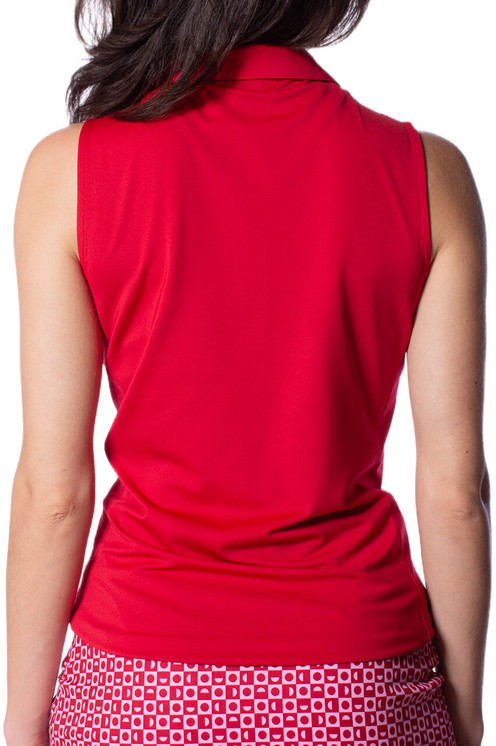 Golftini Sleeveless Zip Contrast Polo - Red/light Pink
