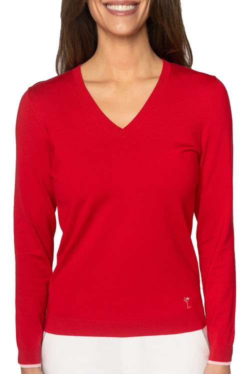 Golftini Stretch V-neck Sweater - Red/light Pink