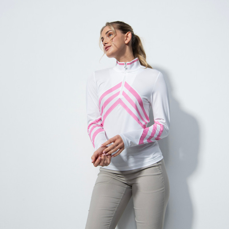 Daily Sports Bari Stripe Long Sleeve Polo Shirt - White/Pink 