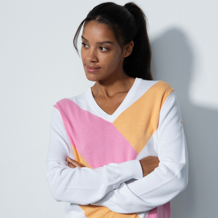 Daily Sports Pullover V-Neck Sweater - Orange/Pink