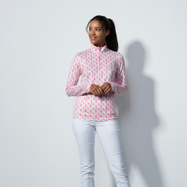 Daily Sports Perugia Print Long Sleeve Polo Shirt - Pink Geometric 