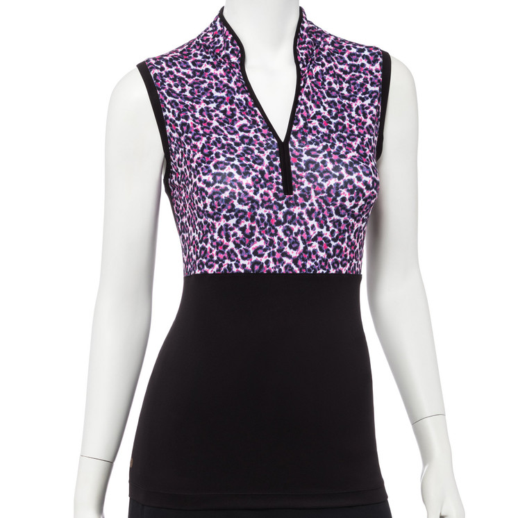 EP Pro NY Sleeveless Multi Ikat Leopard Spot Print Women's Golf Polo