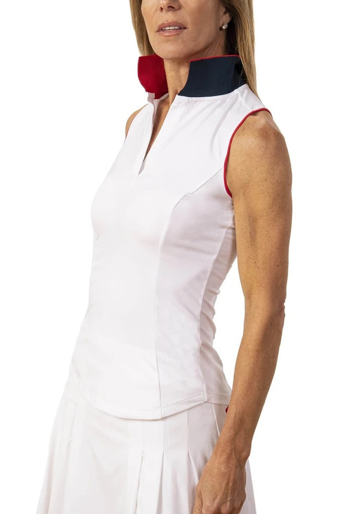 Scratch Seventy Annie Sleeveless Women's Golf Shirt- White/Red