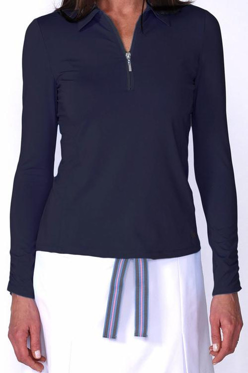 Golftini Long Sleeve Zip Tech Women's Golf Polo Navy