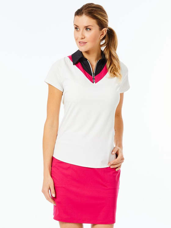 Belyn Key Chevron Short Sleeve Women's Golf Shirt -  Chalk/Raspberry