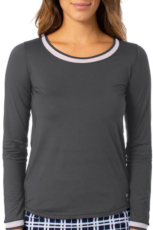 Golftini Long Sleeve with Mesh Trim Women's Golf Top - Charcoal Grey 