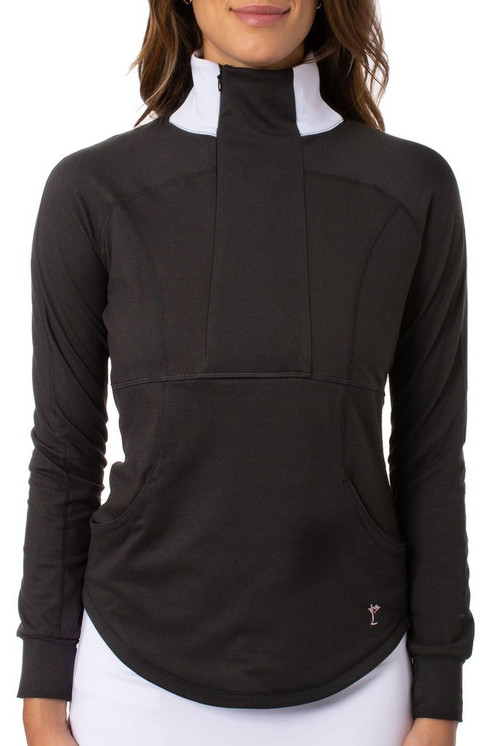 Golftini Contrast Quarter Zip Women's Golf Pullover -  Black / White 