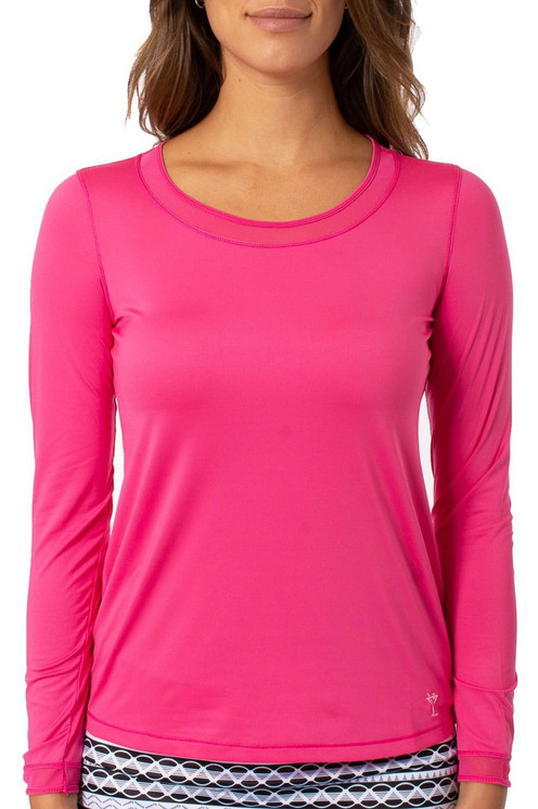 Golftini Long Sleeve with Mesh Trim Women's Golf Top Hot Pink