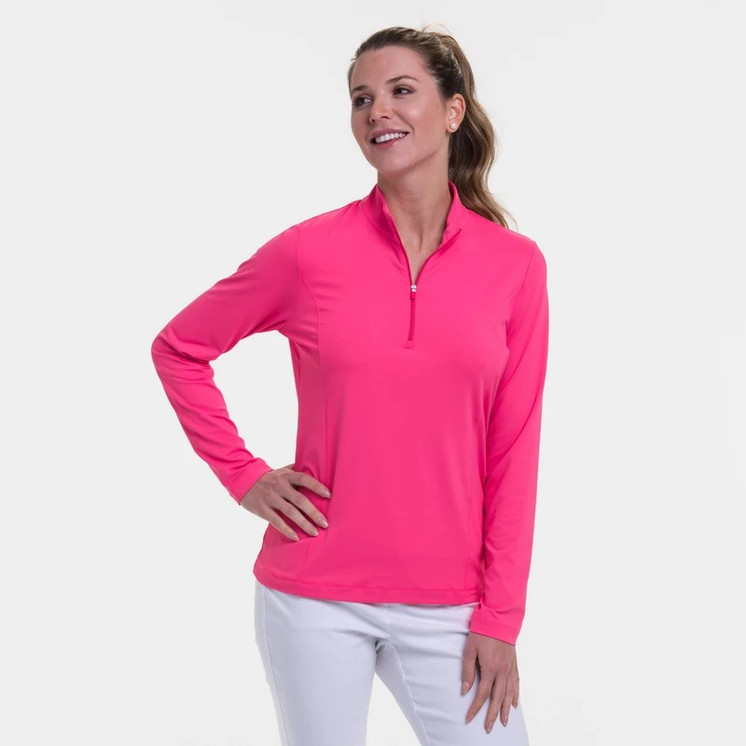 EP Pro NY Long Sleeve Zip Mock Women's Golf Polo - Fruit Punch