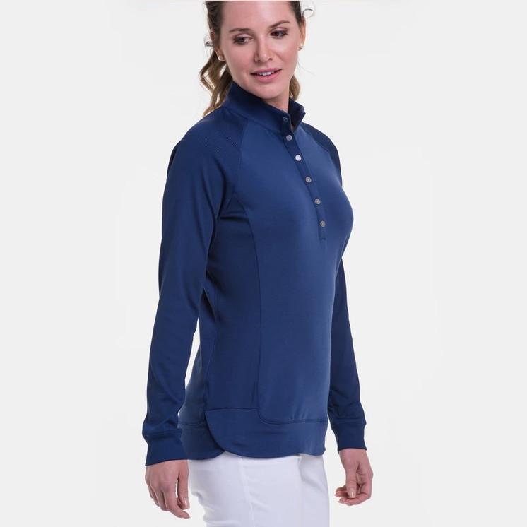 EP Pro NY Long Sleeve Rib Trim Snap Placket Women's Golf Pullover - Inky