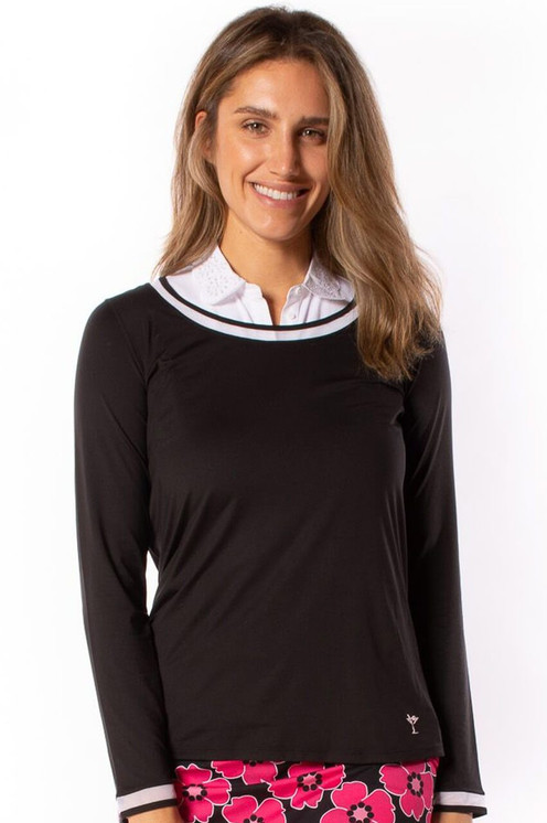 Golftini Long Sleeve with Mesh Trim Women's Golf Top - Black