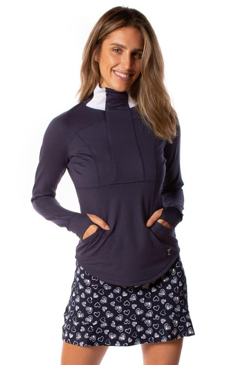 Golftini Contrast Quarter Zip Women's Golf Pullover -  Navy/White