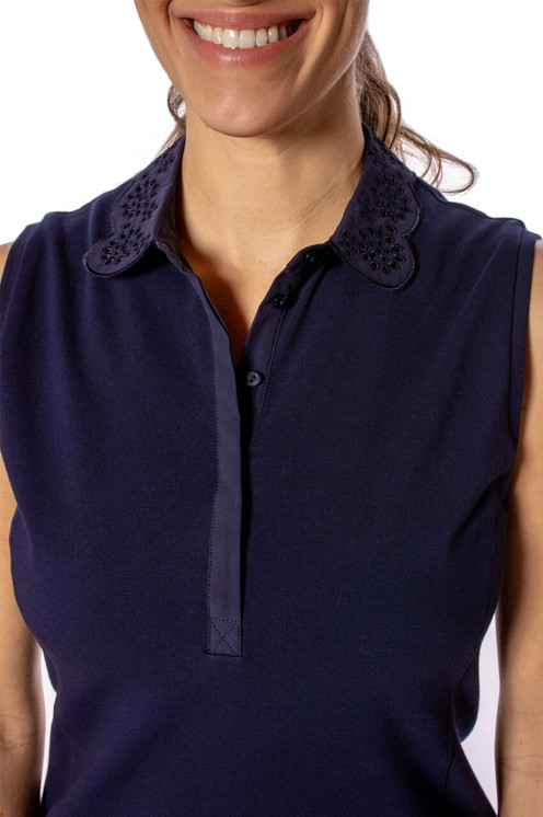 Golftini Sleeveless Stretch Cotton Embroidered Polo - Navy