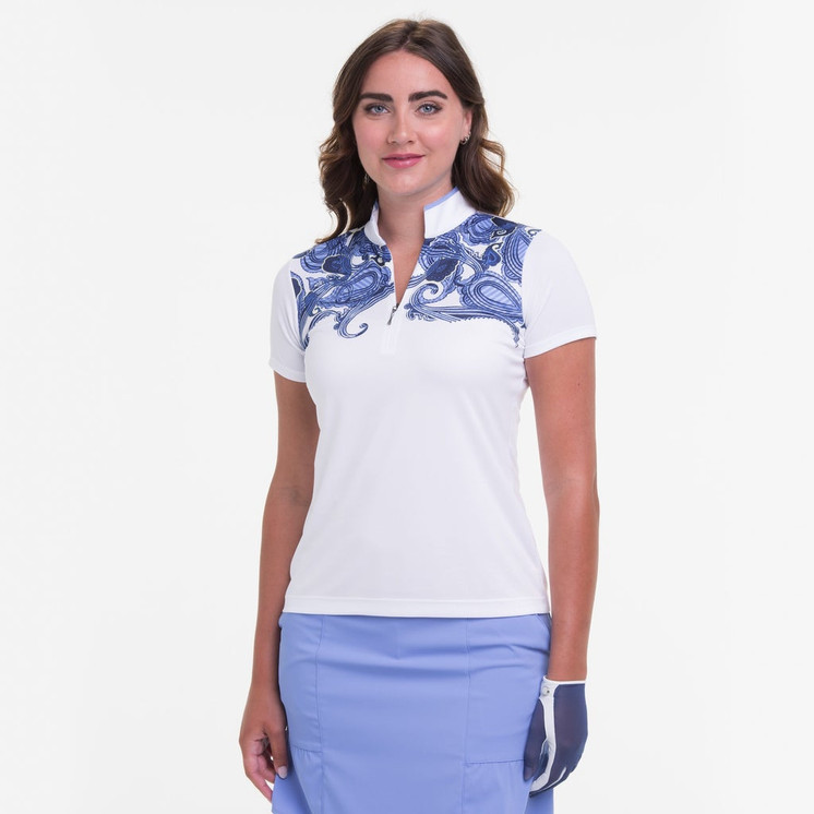 EP Pro NY Short Sleeve Split Mock W/ Print Women's Golf Polo - White Multi