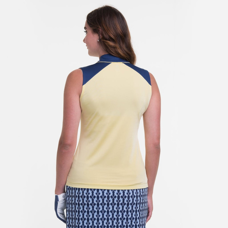 EP Pro NY Sleeveless Zip Mandarin Collar Women's Golf Polo - Cornsilk Multi