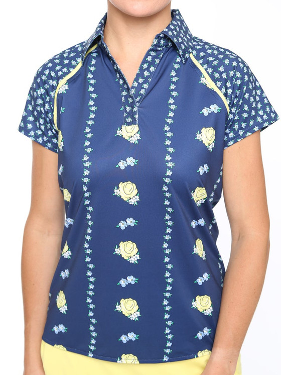 Belyn Key Action Cap Sleeve Women's Golf Shirt - Large Floral Print