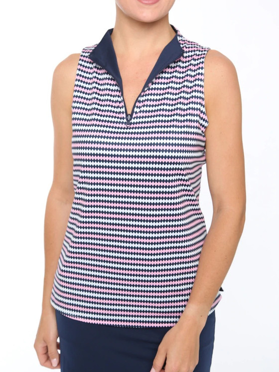 Belyn Key Reversible Sleeveless Women's Golf Shirt - Diamond Stripe