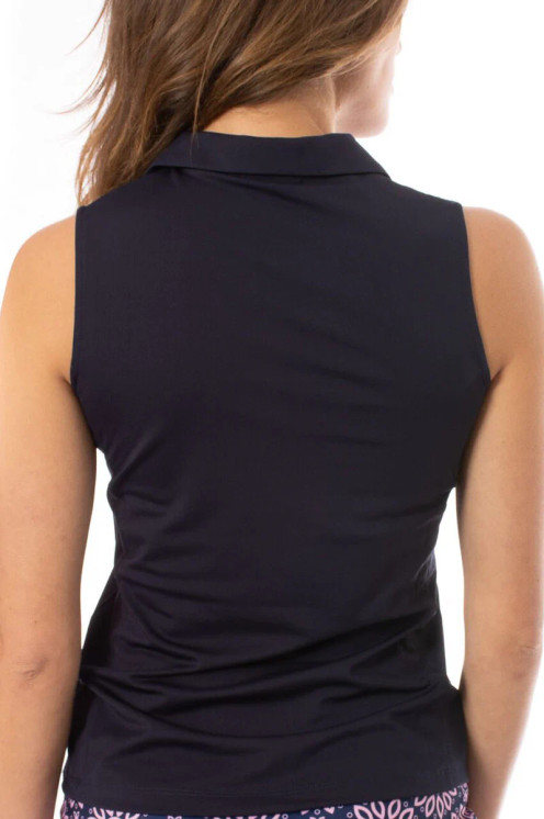 Golftini Sleeveless Ruffle Women's Polo - Navy