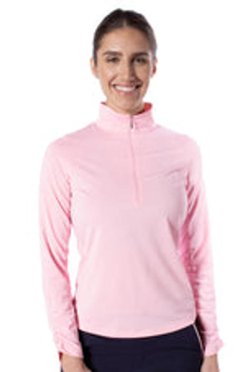 Golftini Long Sleeve Zip Mock Women's Polo - Light Pink