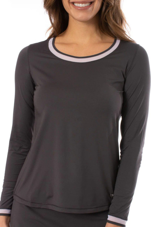 Golftini Long Sleeve Mesh Trim Top  Women's Skort -Charcoal/White