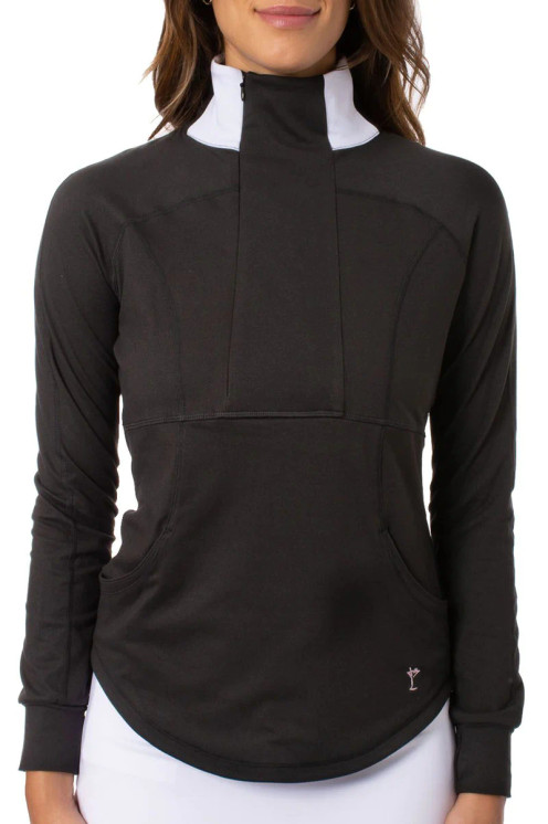 Golftini Contrast Quarter Zip Women's Pullover - Black/White