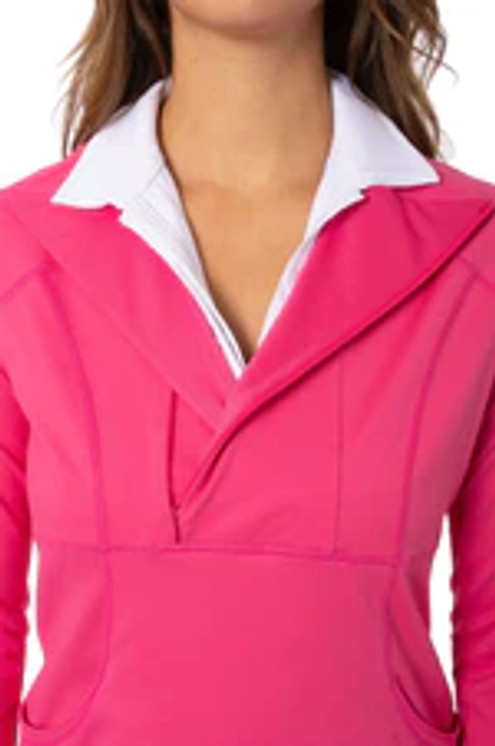 GolftiniContrast Quarter Zip Women's Pullover - Hot Pink/White