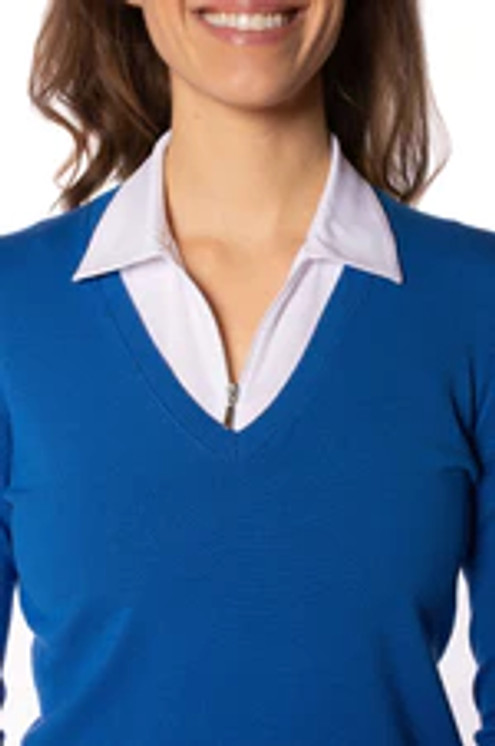 Golftini Stretch V-Neck Women's Sweater - Royal Blue