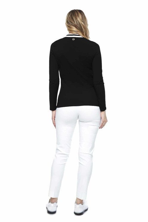 Swing Control Long Sleeve Mockneck Zippered Women's Golf Top - Black on White