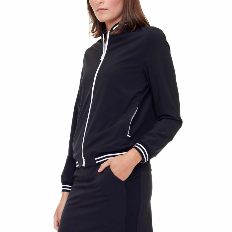 Swing Control Cloud Bomber Women's Golf Jacket - White on Black