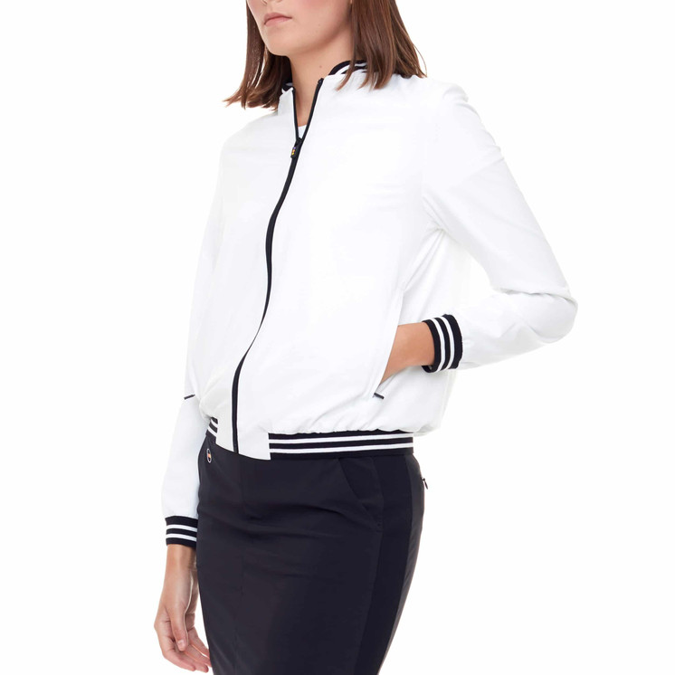 Swing Control Cloud Bomber Women's Golf Jacket - Black on White