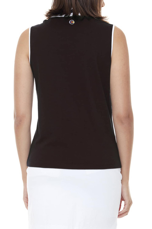 Swing Control Pique Mockneck Sleeveless Women's Golf Shirt - Black