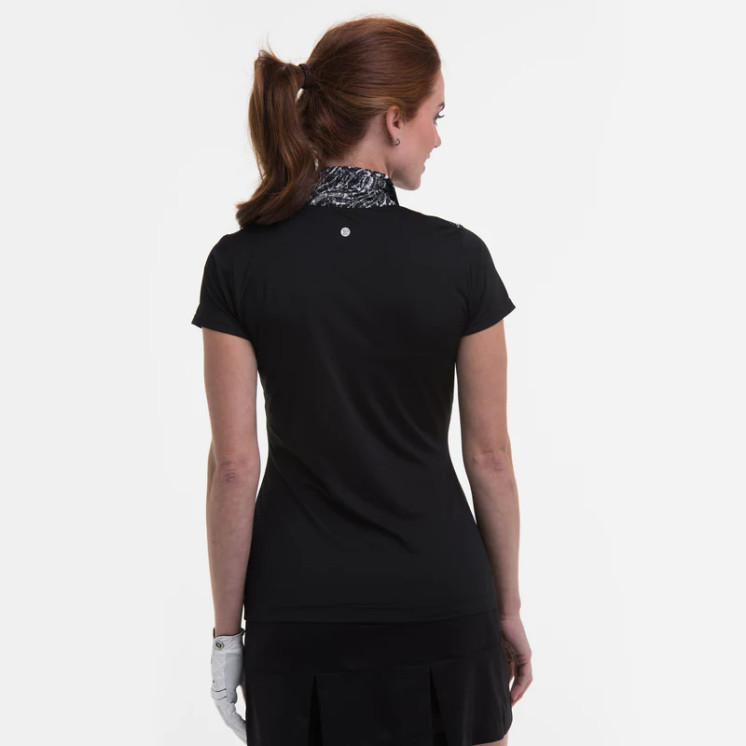 EP Pro NY Cap Sleeve Scrolling Snakeskin Women's Golf Polo - Black Multi