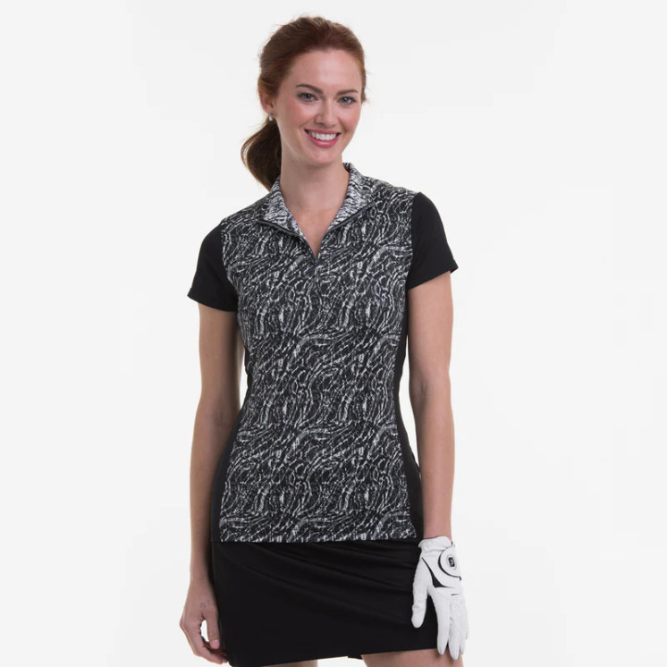 EP Pro NY Cap Sleeve Scrolling Snakeskin Women's Golf Polo - Black Multi