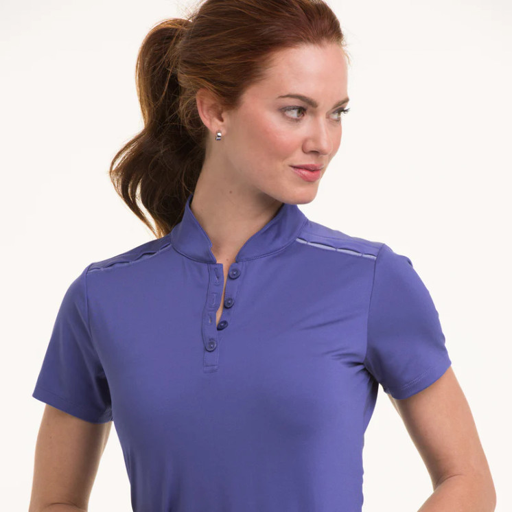 EP Pro NY Short Sleeve Mandarin Collar Women's Golf Polo - Steel Blue