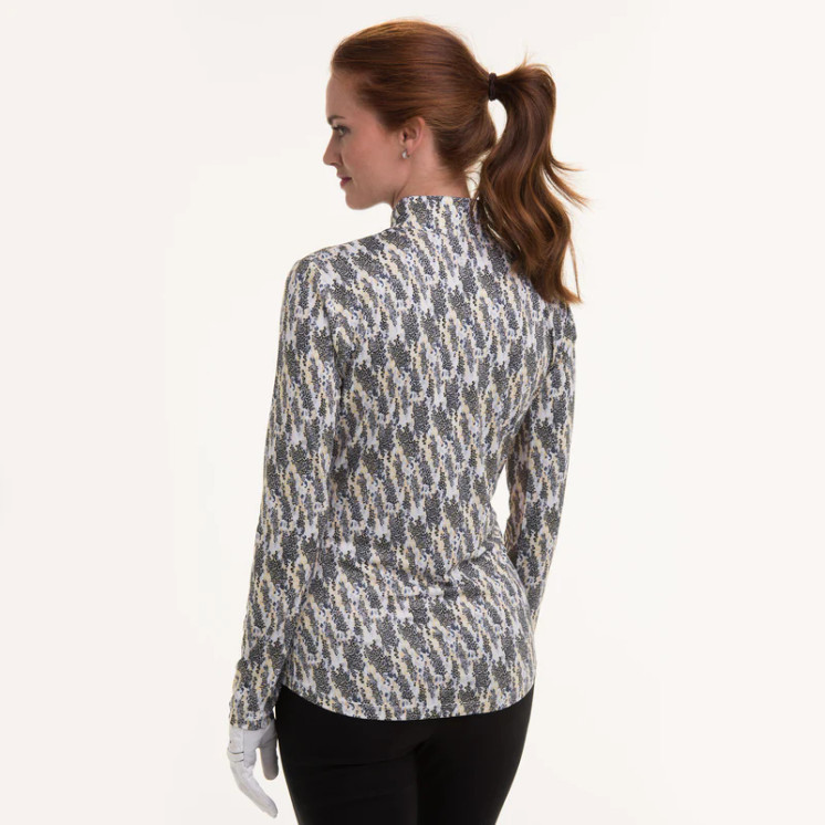 EP Pro NY Long Sleeve Leopard Houndstooth Women's Golf Polo - White Multi