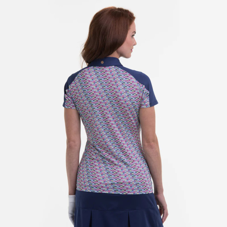 EP Pro NY Short Sleeve Chevron Knit Stitch Golf Polo - Inky Multi