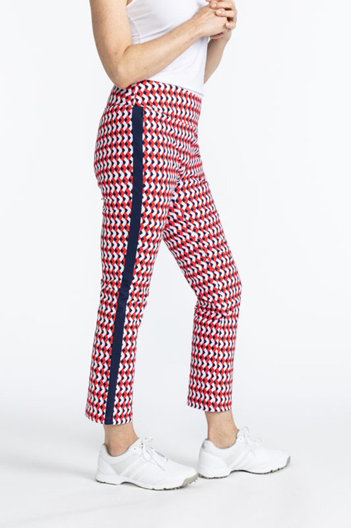 Kinona Smooth Your Waist Crop Women Golf Pants - Chevron Tomato Red