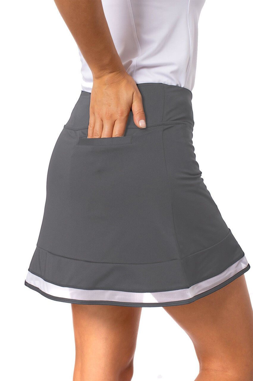 Golftini Pull-On Ruffle Stretch Women's Golf Skirt - Charcoal Grey