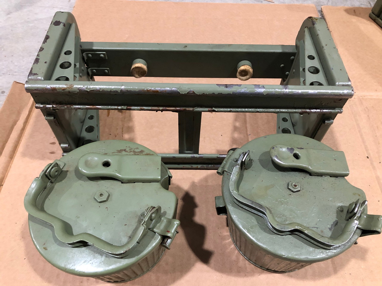 Lot 221211-07:  Original WW2 1942 dated Basket Drum and Carrier Set  (Yugo Repainted)  (SHIPS FREE in Lower 48)