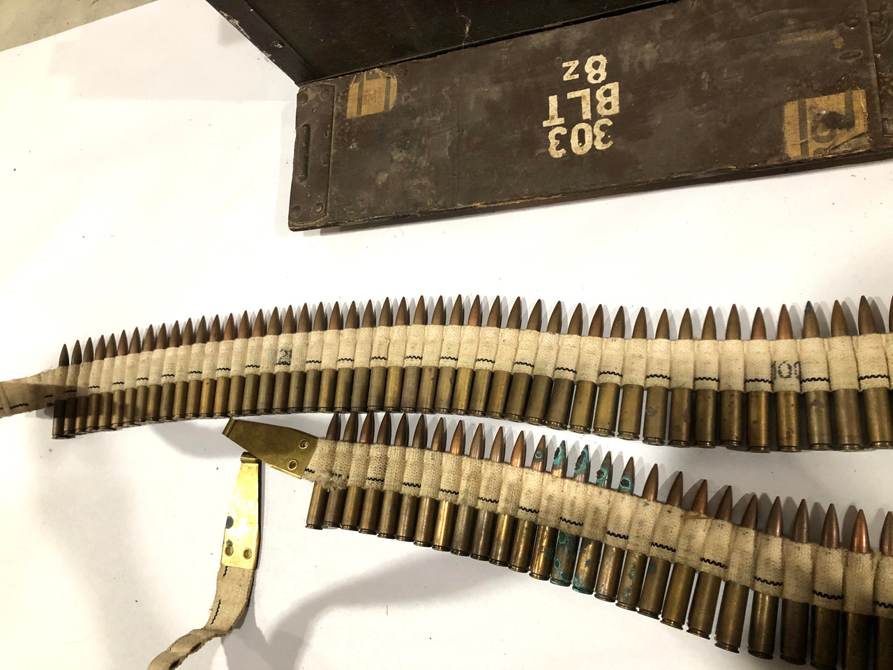 Lot: MS230106-02: Egyptian 8mm Mauser, Maxim Belt, and 1919 Belt Ammo Box