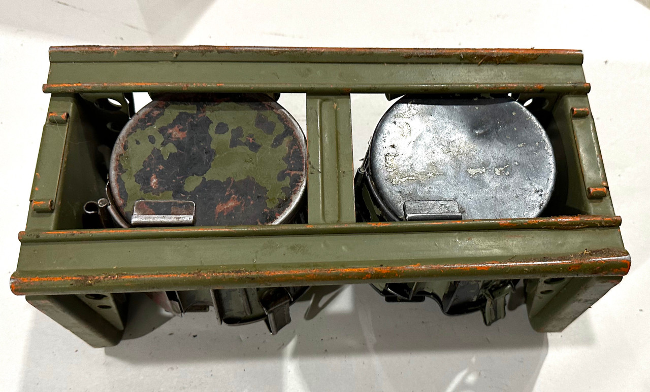 230716-05:  Original WW2 dated Basket Drum and Carrier Set  (Yugo Repainted)  (SHIPS FREE in Lower 48)