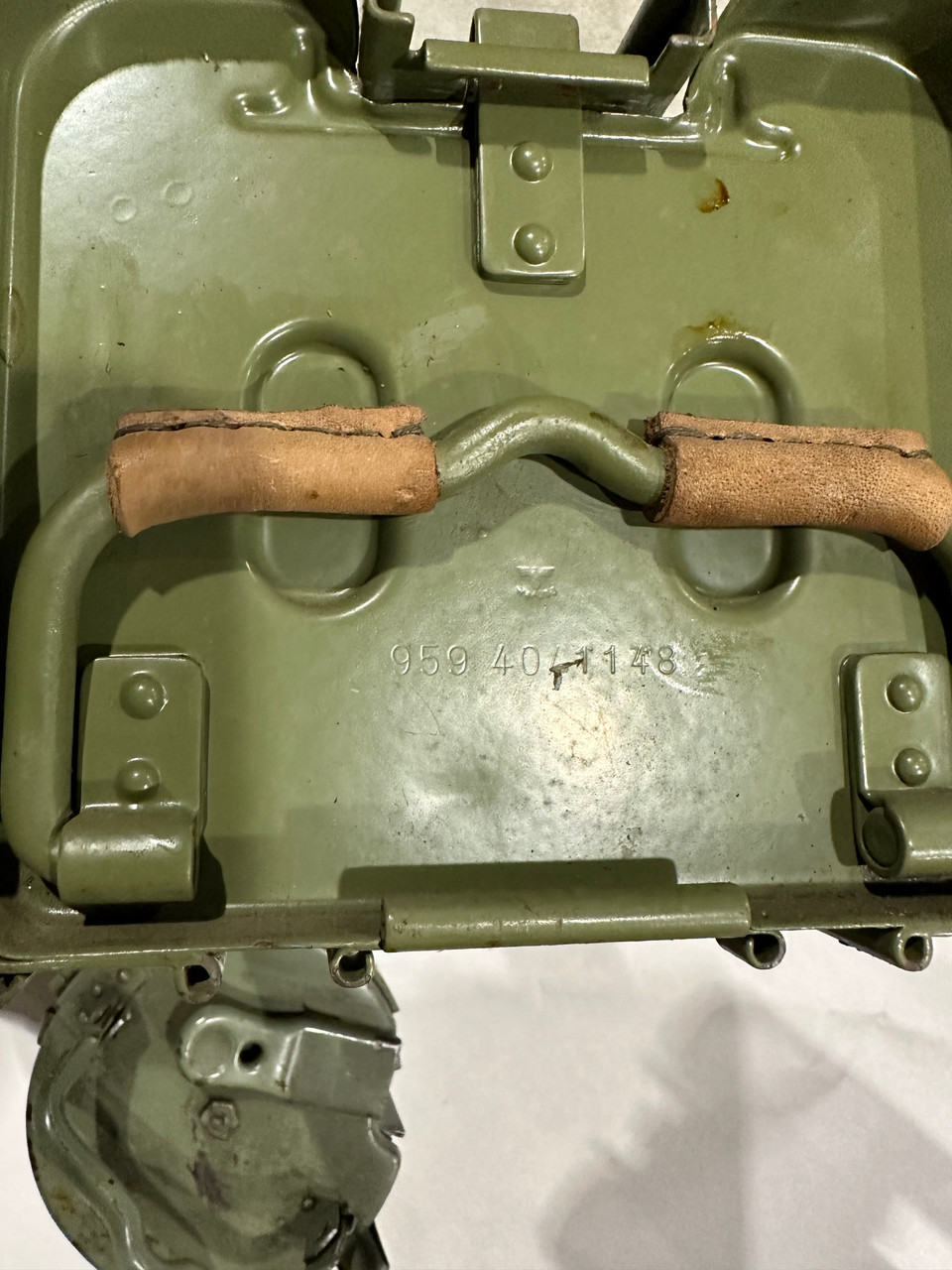 230909-01:  Original WW2 dated Basket Drum and Carrier Set  (Yugo Repainted)  (SHIPS FREE in Lower 48)