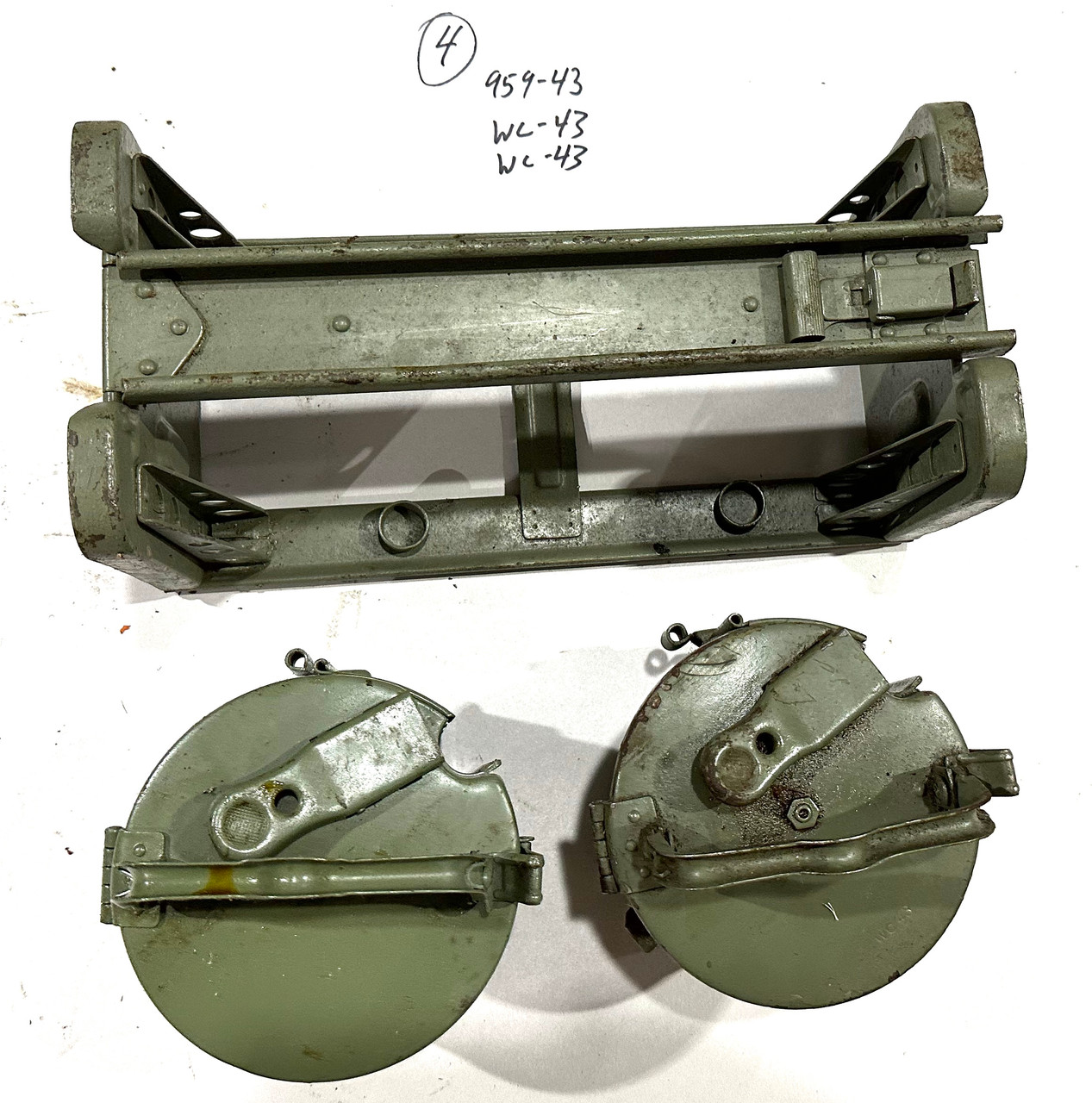 230909-04:  Original WW2 dated Basket Drum and Carrier Set  (Yugo Repainted)  (SHIPS FREE in Lower 48)