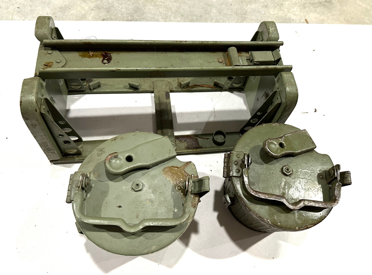 230909-05:  Original WW2 dated Basket Drum and Carrier Set  (Yugo Repainted)  (SHIPS FREE in Lower 48)