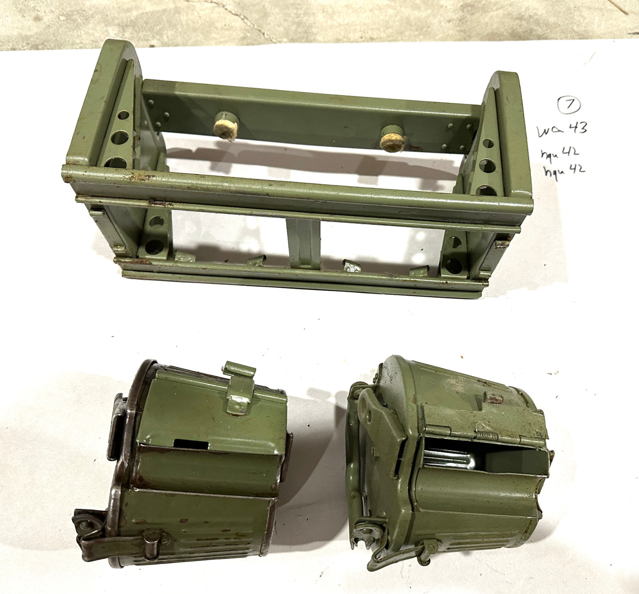 230909-07:  RARE DRUM -  Original WW2 dated Basket Drum and Carrier Set  (Yugo Repainted)  (SHIPS FREE in Lower 48)